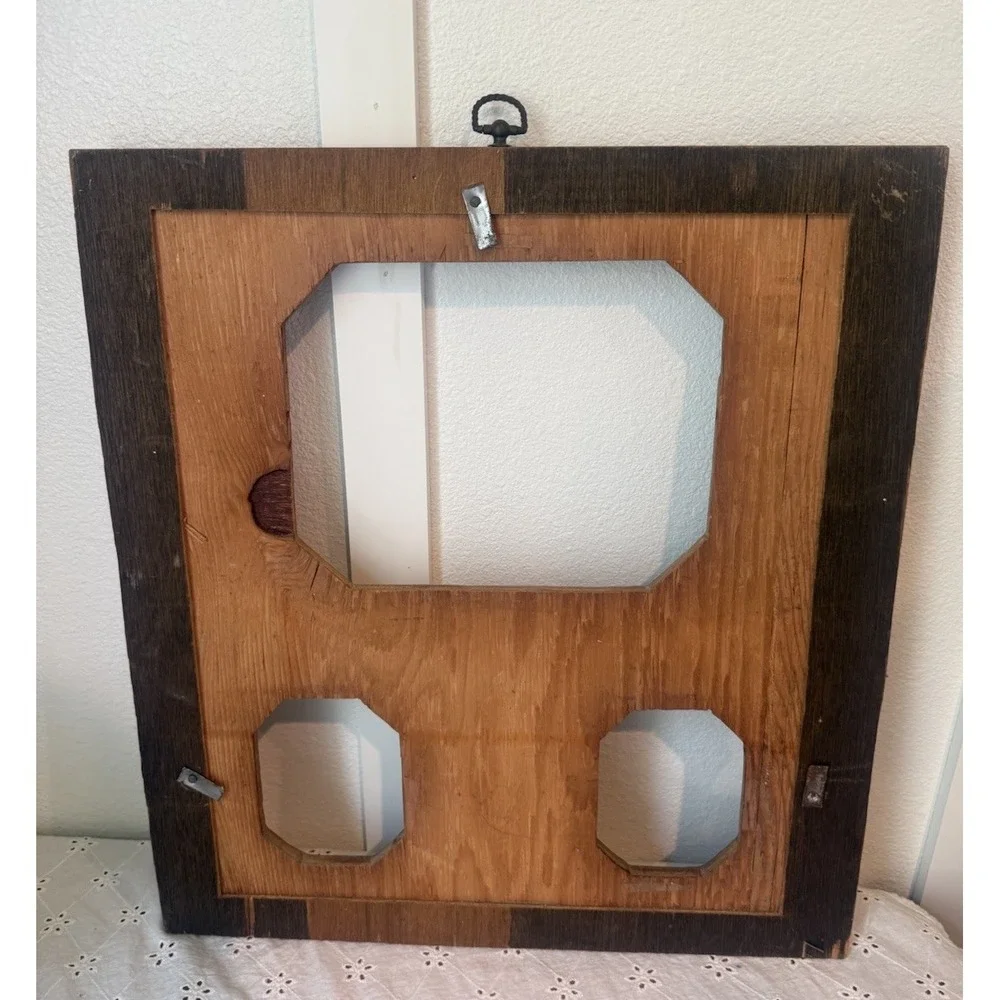 Vtg Tramp Art Style Triple Opening Wooden Picture Frame Carved Folk 19.5
